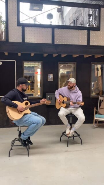 Two of my guitars… in front of my workshop at Weerstand in Roermond. Thanx to jeremy Hilferink and companion #gitaarateliermarlonradjinkewaldar #weerstandroermond #gitaarliefhebbers #muziek #handbuiltguitars